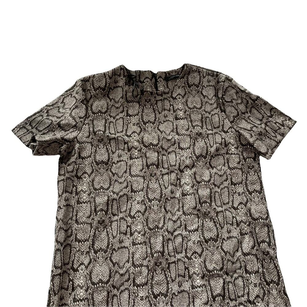 Zara Snakeskin Print Jacquard Dress Boxy Mini Short Sleeve Tan Brown L EUC - Picture 9 of 9